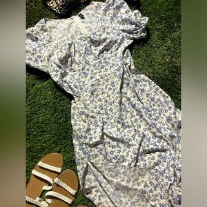 Floral, midi, side slit, 0X